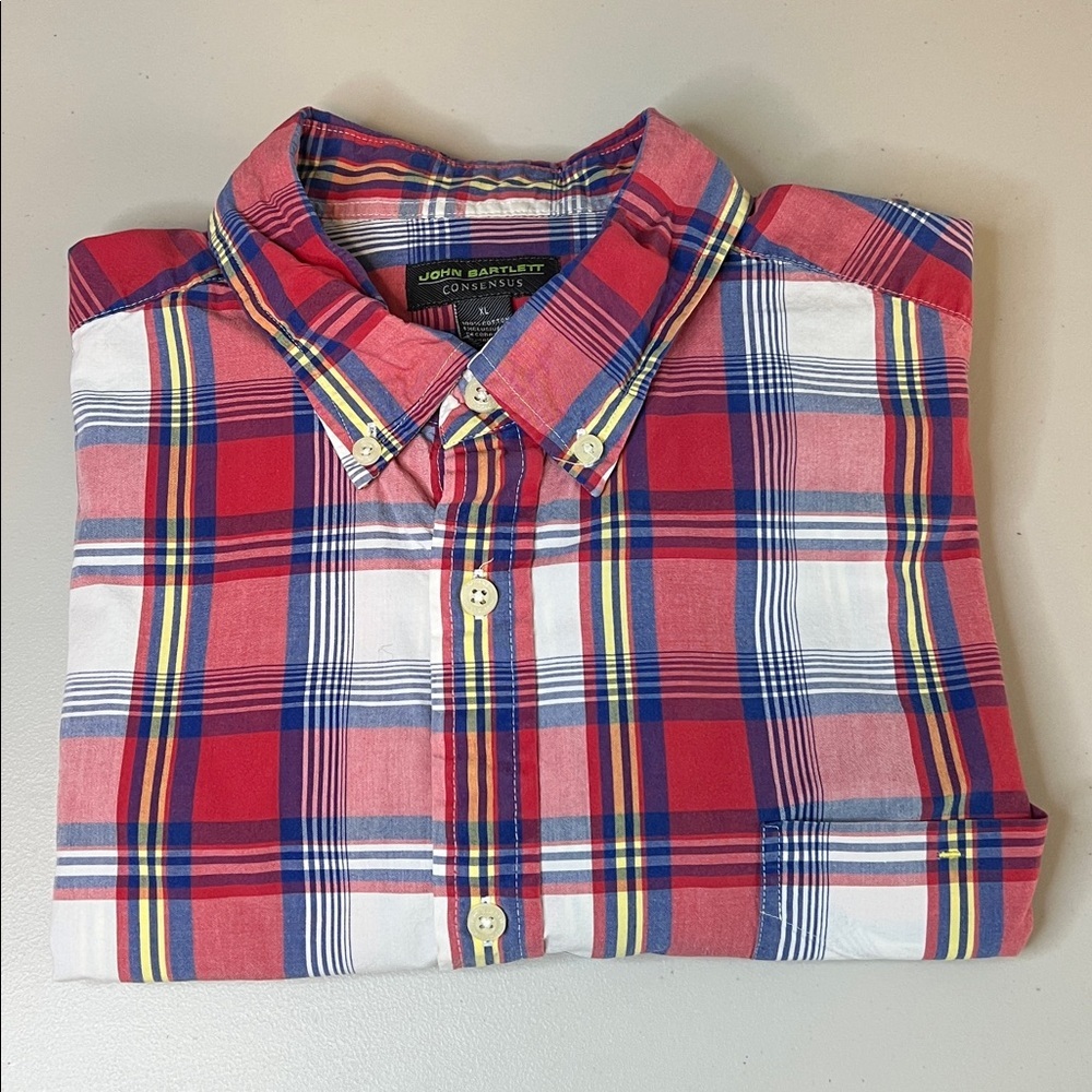 John Bartlett Consensus Red Plaid Casual Button Down Shirt Size XL